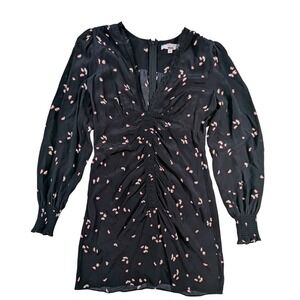 Thakoon Collective Floral Ruched Mini Dress – Women's 4 Black V-Neck